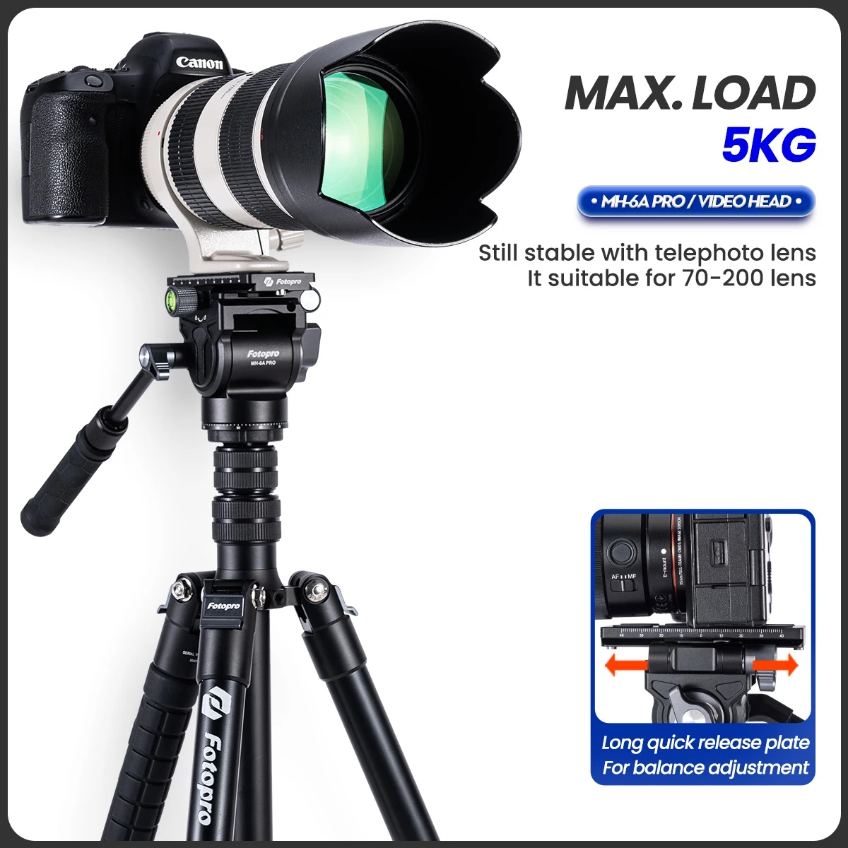 Fotopro Video Fluid Head Pan Tilt Tripod Head with Vertical Horizontal Shooting QR Plate Max Load 5kg for Camcorders DSLR Camera