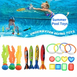 Kids Summer Swimming Pool Diving Toy Shark Rocket Throwing Toy Water Fun Games Pool Toys Swim Games Sinking Set for Boys Girls