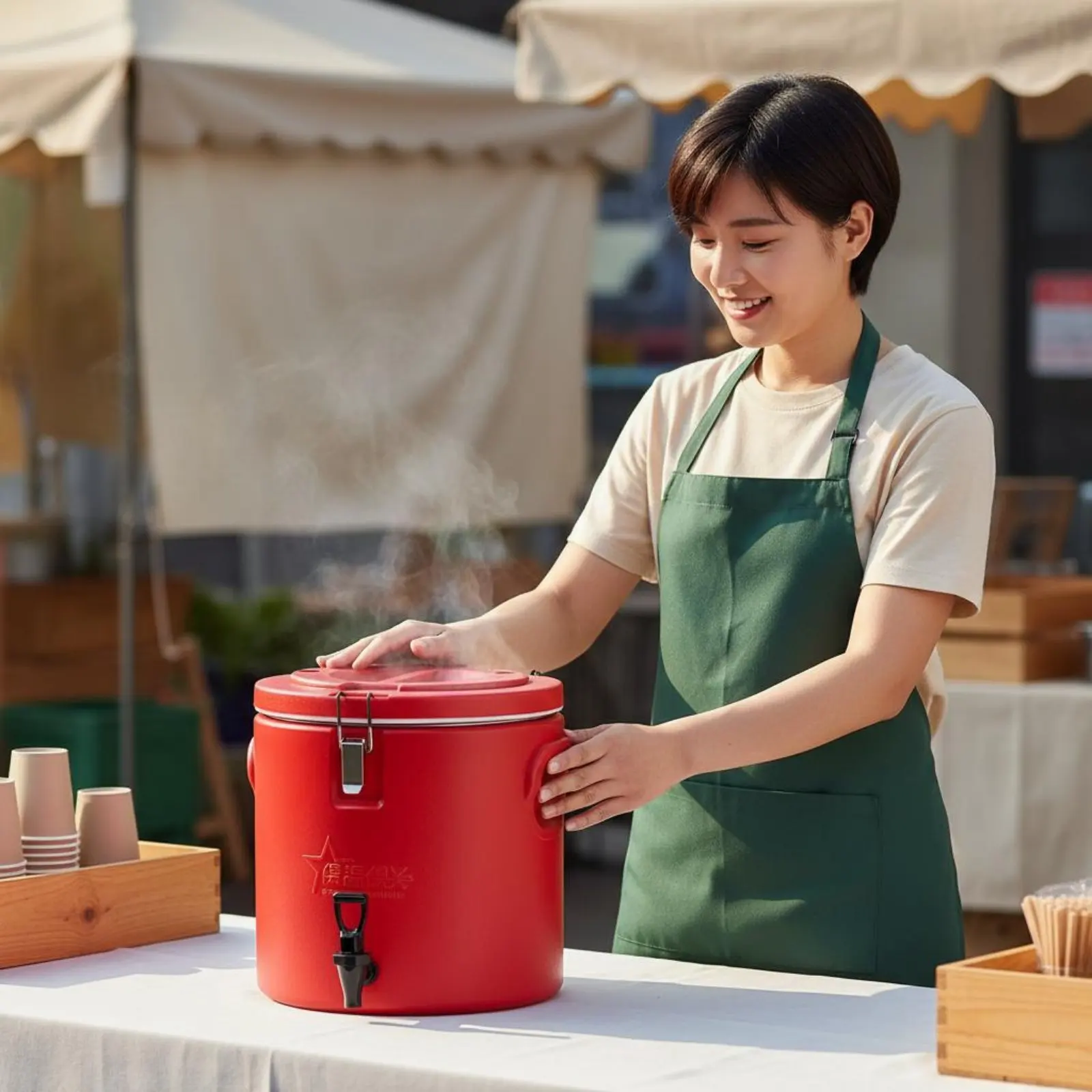 

Thermal Food Carrier Hot and Cold Use Insulated Soup Container Large Capacity Soup Container Portable with Handles for Caterers