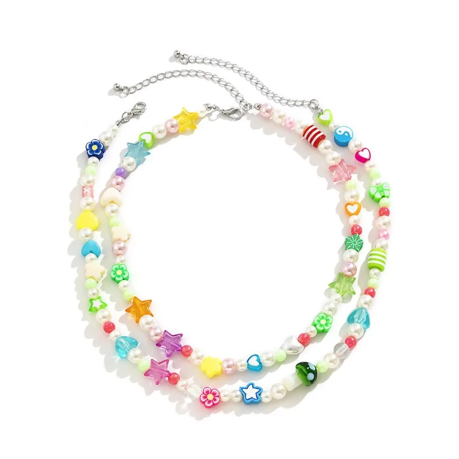 

2pcs Cute Fashion Star Fruit Mushroom Love Pearl Beaded Necklace For Men