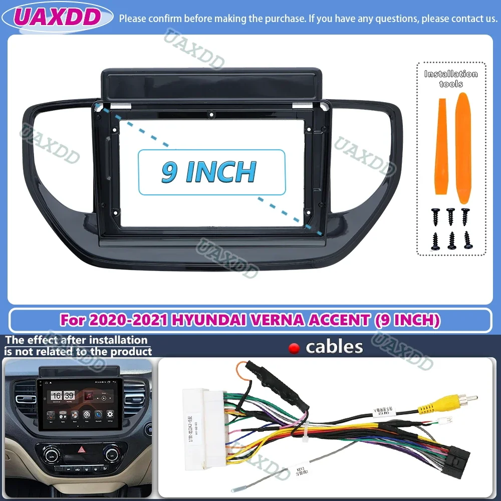 9 Inch Car Frame Fascia Adapter For Hyundai Verna Accent Solaris 2020-2021 Android Radio CD Dask Kit Fascias cable video harness