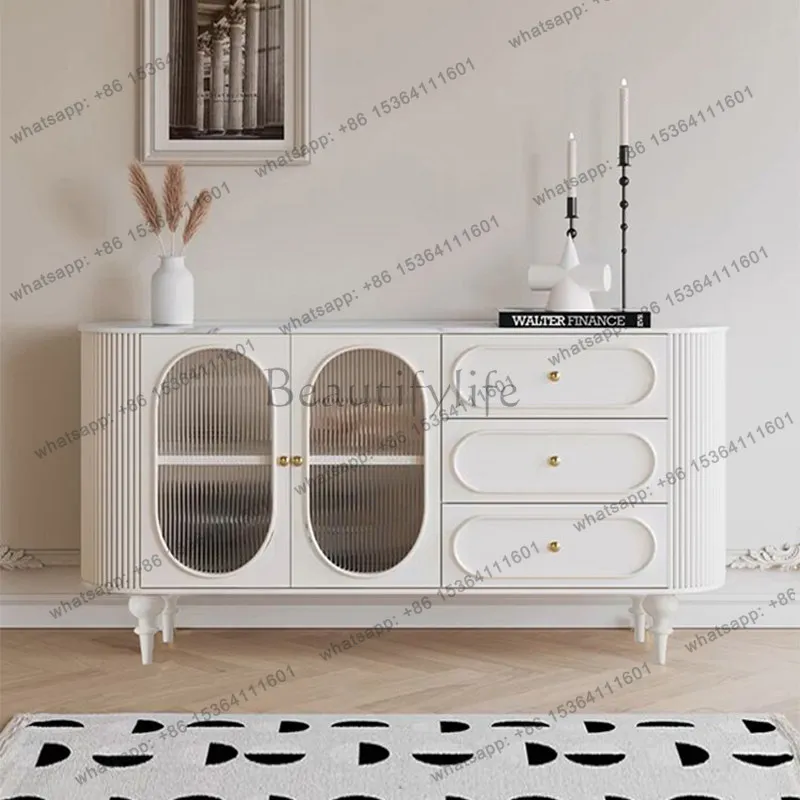 

French side cabinet solid wood retro French Changhong glass restaurant cupboard cream style