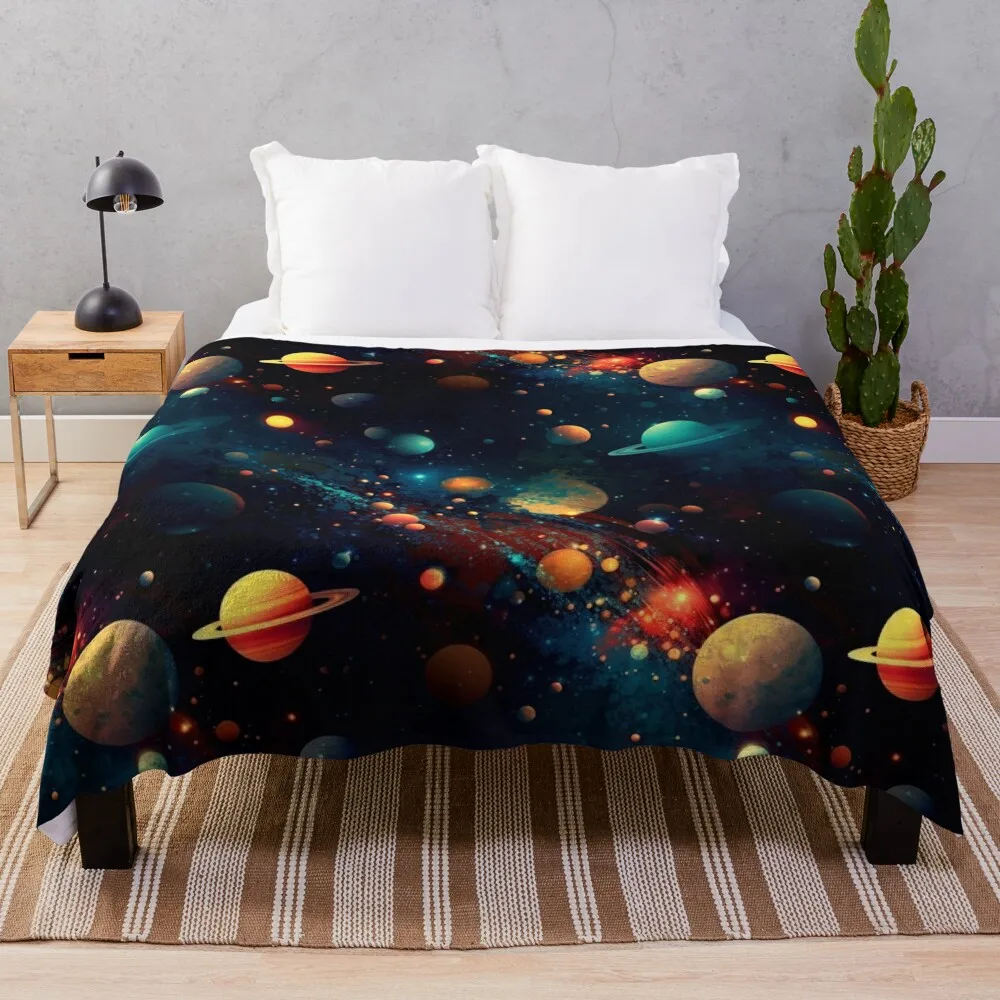 

Outer Space Themed Pattern Design Throw Blanket Picnic Warm Blankets