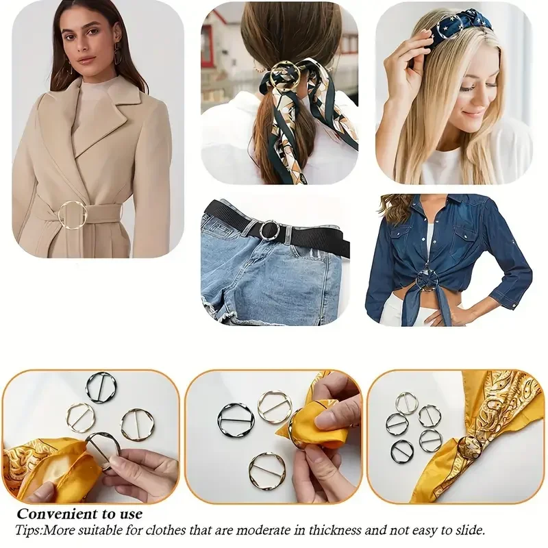 Conjunto de 5 Peças de Fivelas Metálicas Ajustáveis Multiuso, Acessório de Moda para Cintos, Camisas e Lenços, Presente para Uso Diário