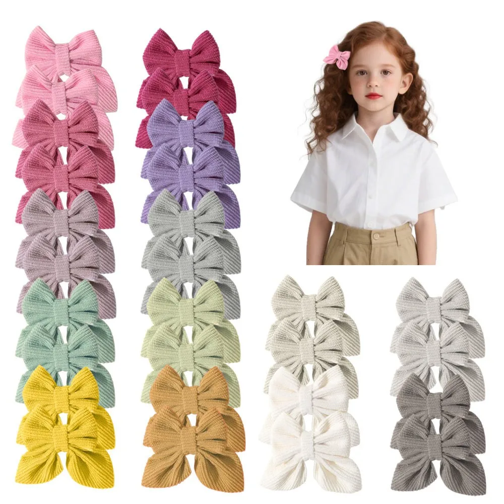 

48pcs Baby Girl Corduroy Hair Bow Clips 2” Solid Fable Bow Hairpins Newborn Wrapped Barrette Kids Hair Accessories Bulk