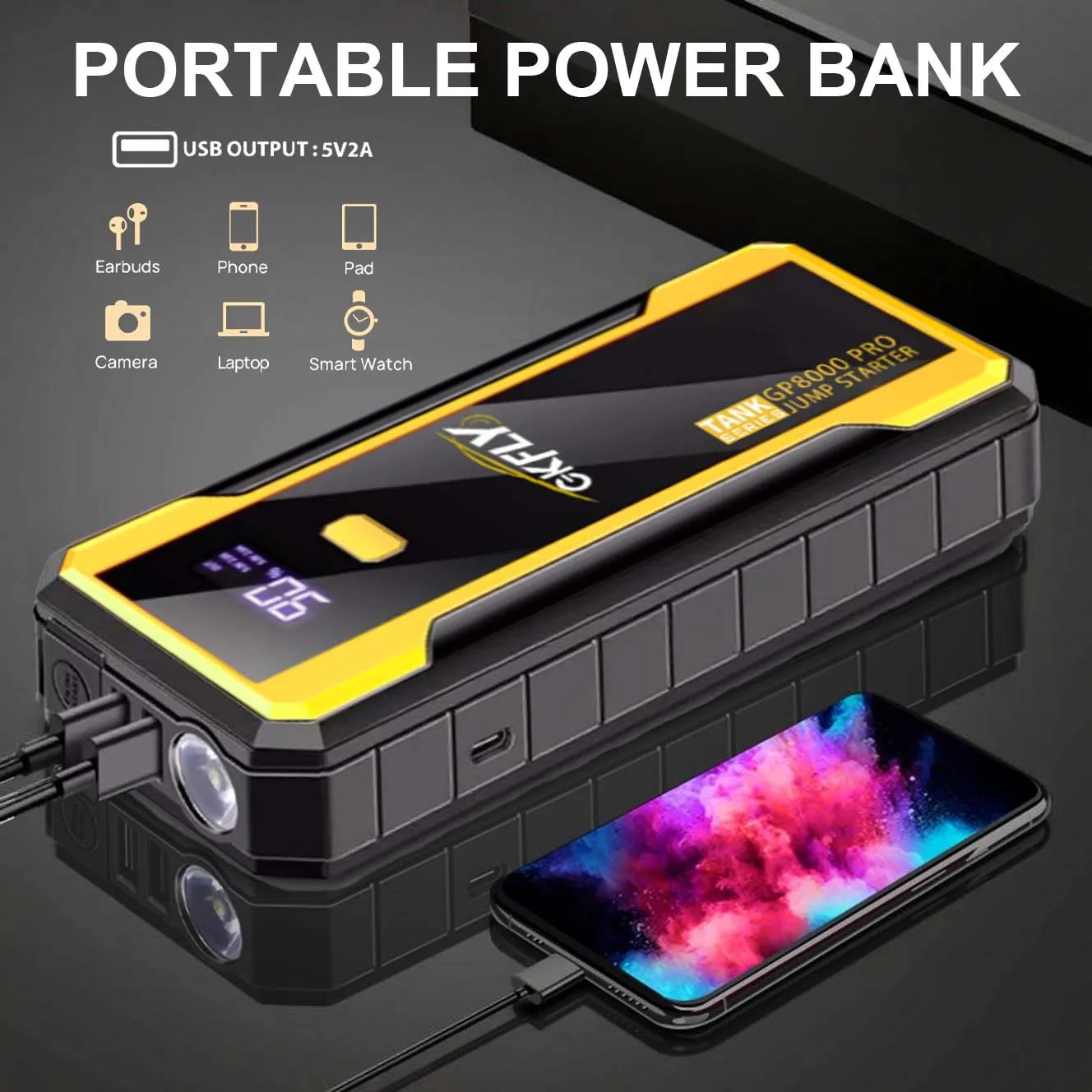 GKFLY 8000A Car Jump Starter Power Bank Car Battery Booster Charger 12V Starting Device Petrol Diesel Car Starter Buster