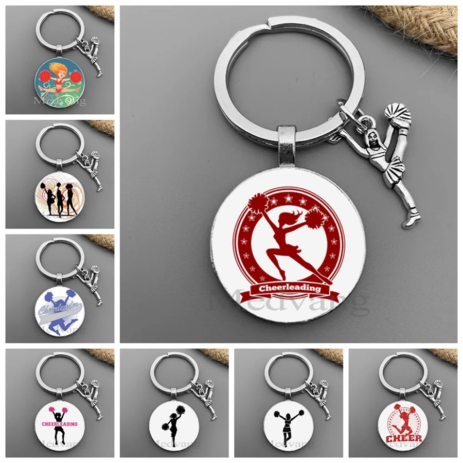 Cheerleader Keychain Cheerleader Glass Dome Women's Keyring Gift Cheerleader Team Souvenir Wholesale