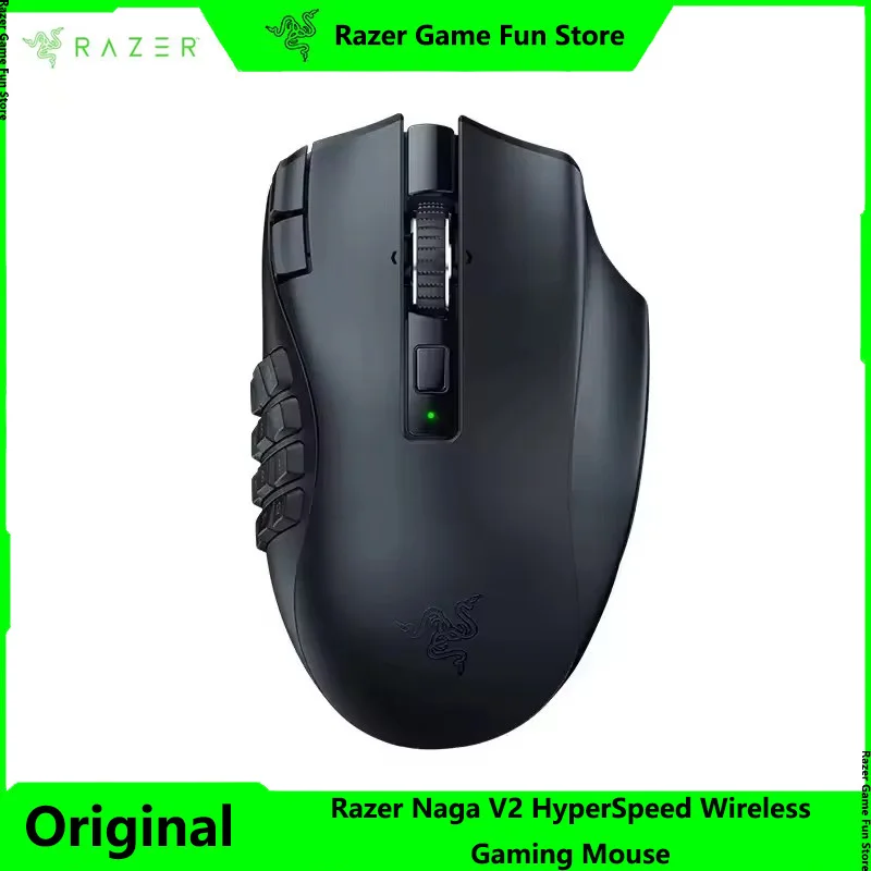 Mouse para jogos MMO sem fio ergonômico Razer Naga V2 HyperSpeed com 19 botões programáveis - sem fio (2,4 GHz) e Bluetooth