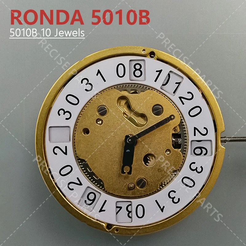 Ronda 5010B 10 Jewels Quartz Watch Golden Movement Date-just Stem White Single Date Clock Parts Replacement