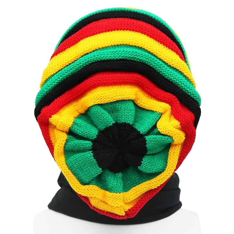 Men Knitted Beanie Cap Rainbow Jamaica Flag Baggy Skull Hat Winter Warm Colorful Stripes Men\'s Hat Rasta Style Gorro