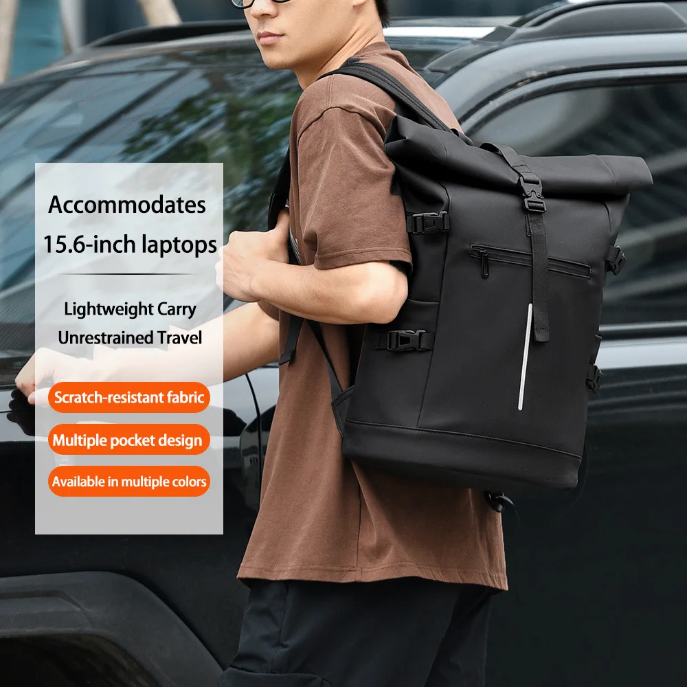

15,6-дюймовый мужской рюкзак для ноутбука с закатанным верхом, расширяемый повседневный рюкзак, водонепроницаемый легкий пригородный рюкзак для мужчин