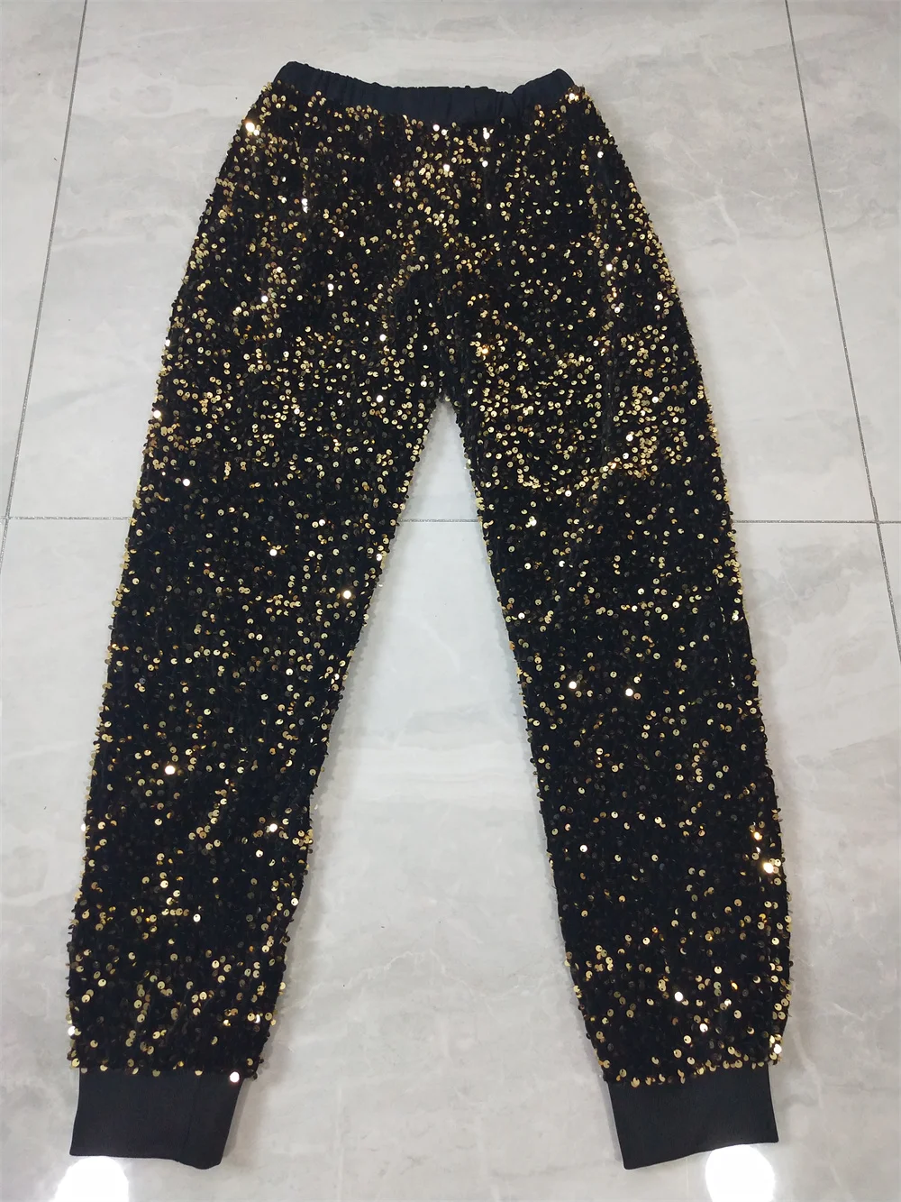 Men Bar Nightclub Sequins Pants Silver Blue Double Sided Flip Loose Casual Trousers Dancer Team Hip Hop Party Dance Costume