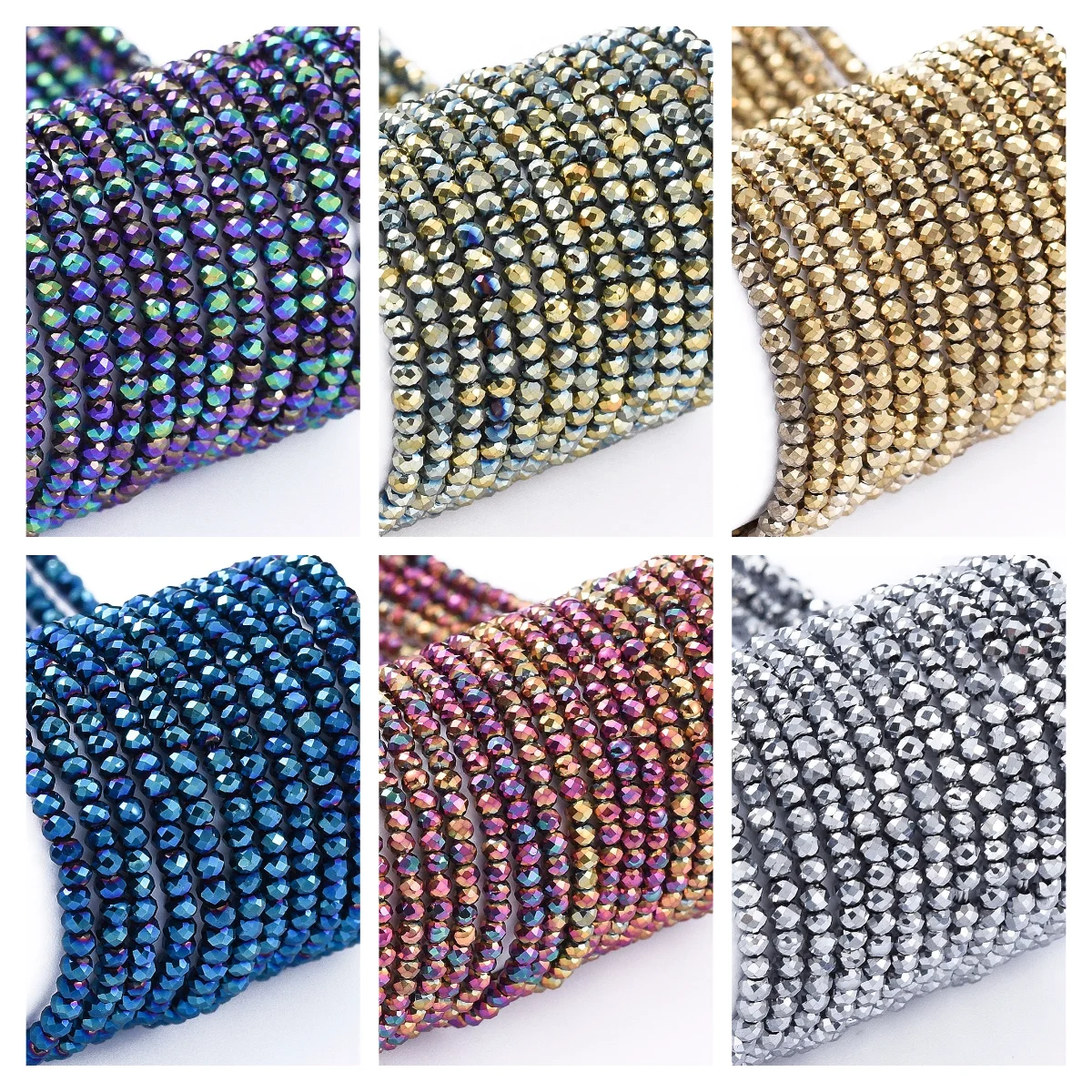 10String 2mm Electroplated Glass Seed Beads Faceted Rondelle Loose Beads For DIY Bracelet Necklace Jewelry Accessories