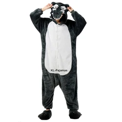 Unisex Adults Kids Halloween Cute Animal Costume Wolf Onesie Plush Hooded Jumpsuit One Piece Pajamas Women Men Cosplay Nighty