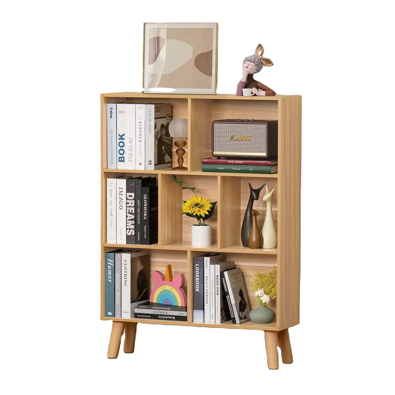 

Combohome Wood 7-Cube Bookshelf Open Shelf Bookcase Freestanding Book Storage Display Rack for Bedroom Living Room