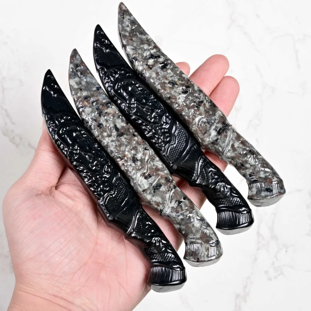 1PC Obsidian/ Yooperlite Knife Carving, Home Decoration, Gemstone Jewelry, Stone Engraving, Birthday Gift - Loose Gemstones - Image 2