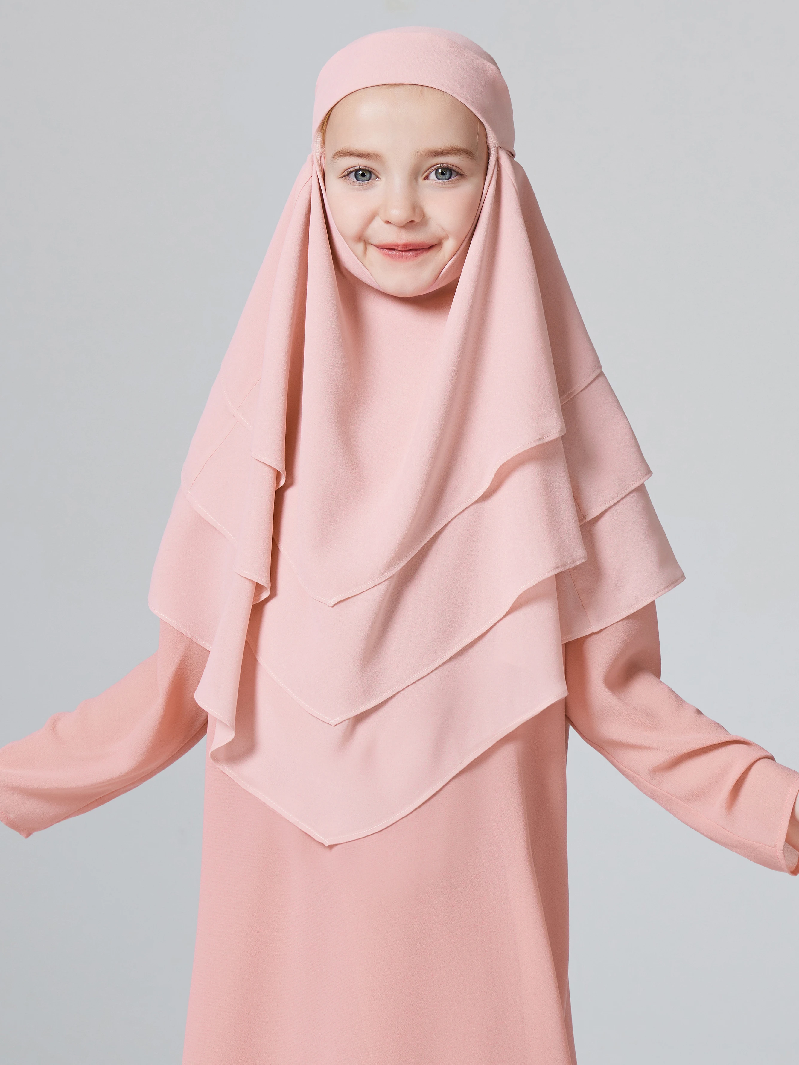 Hijab de gasa de capas sólidas para niños, Hijab de Ramadán para fiesta islámica, oración al aire libre, khimar