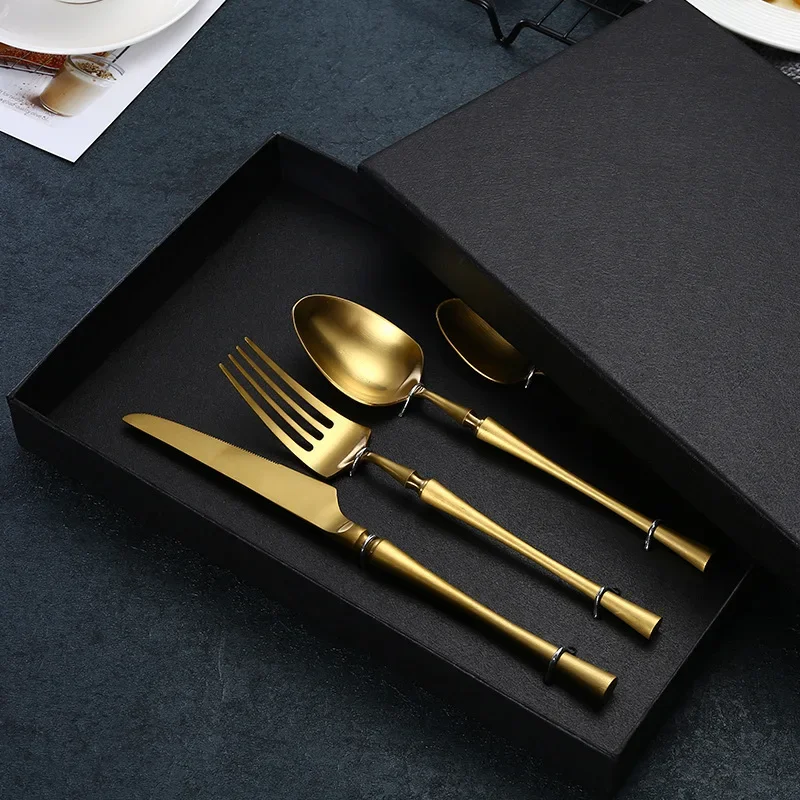 24pcs Gold Dinnerware  18/10 Stainless Steel Tableware  Knife Fork Spoon Flatware  Dishwasher Safe Cutlery