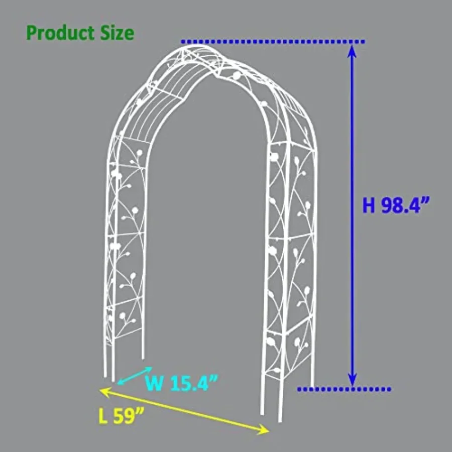 Metal garden arch for outdoor use, black powder-coated steel, easy assembly with 8 customizable styles, rust-resistant support