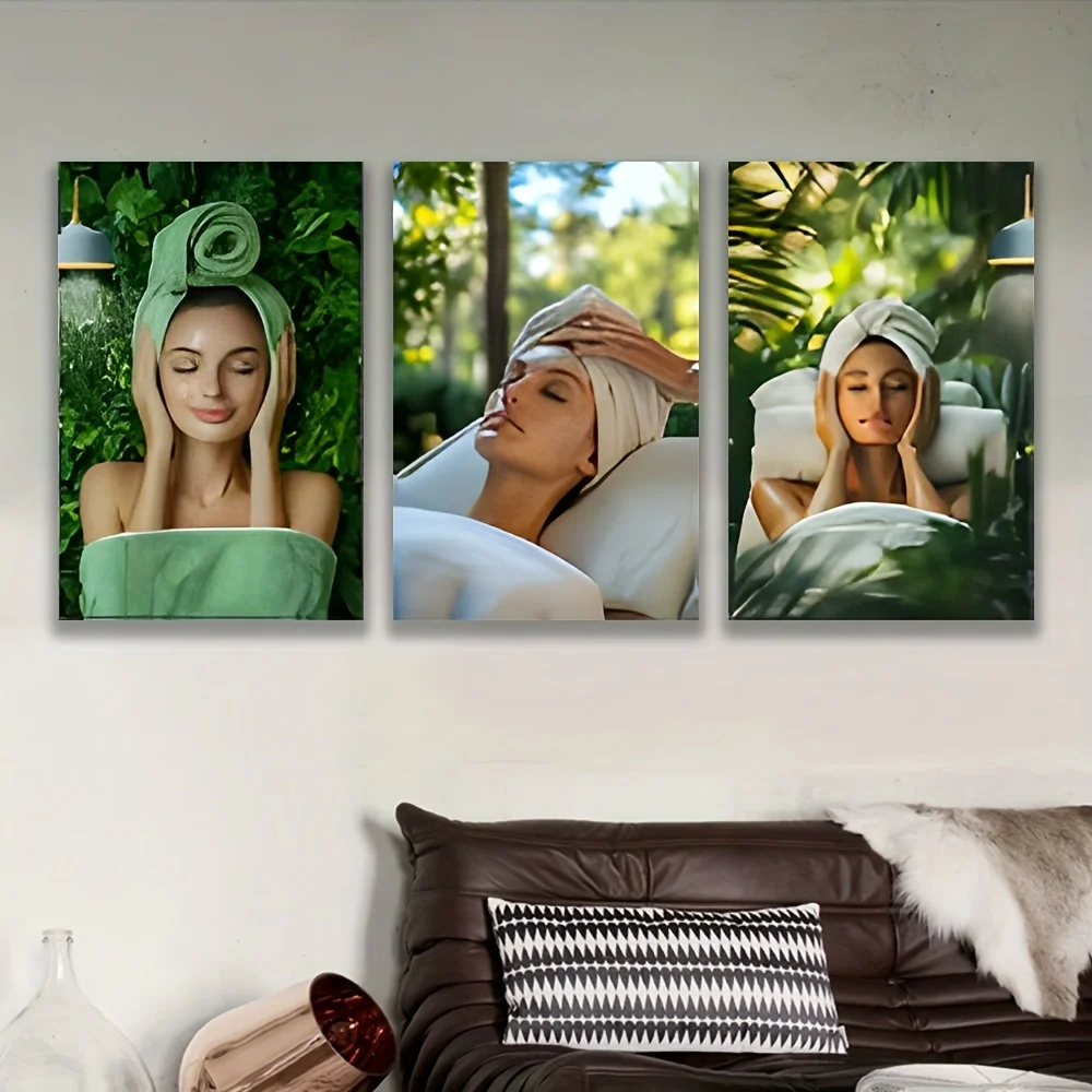 2D plat, 3 pièces sans cadre Spa traitement du visage scène mur Art imprime-série Relaxation sérène affiches verticales peintes par pulvérisation pour la maison D