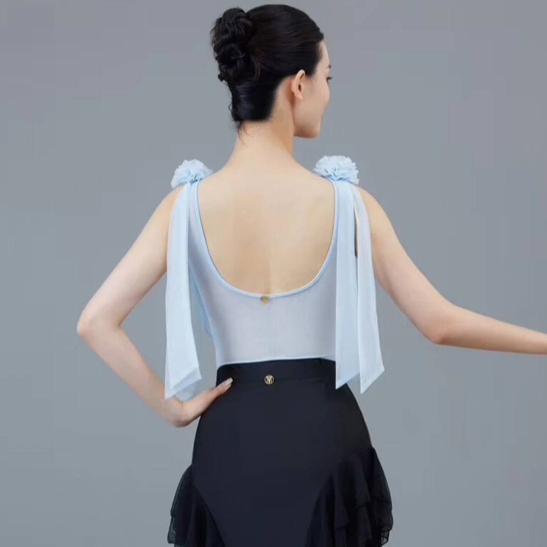 New Style Floating Gauze Flower One-piece Top Latin Dance Suit Dance Practice Suit With Chest Pad And Bottoms