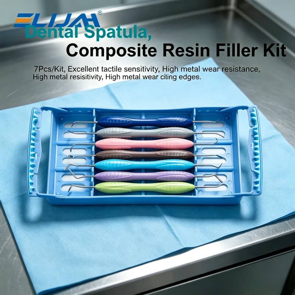 Dental Resin Spatulas 7pcs Silicon Resin Polishing Filler Instruments Kit Non-Slip Handle Aesthetic Restoration Dentistry Tools