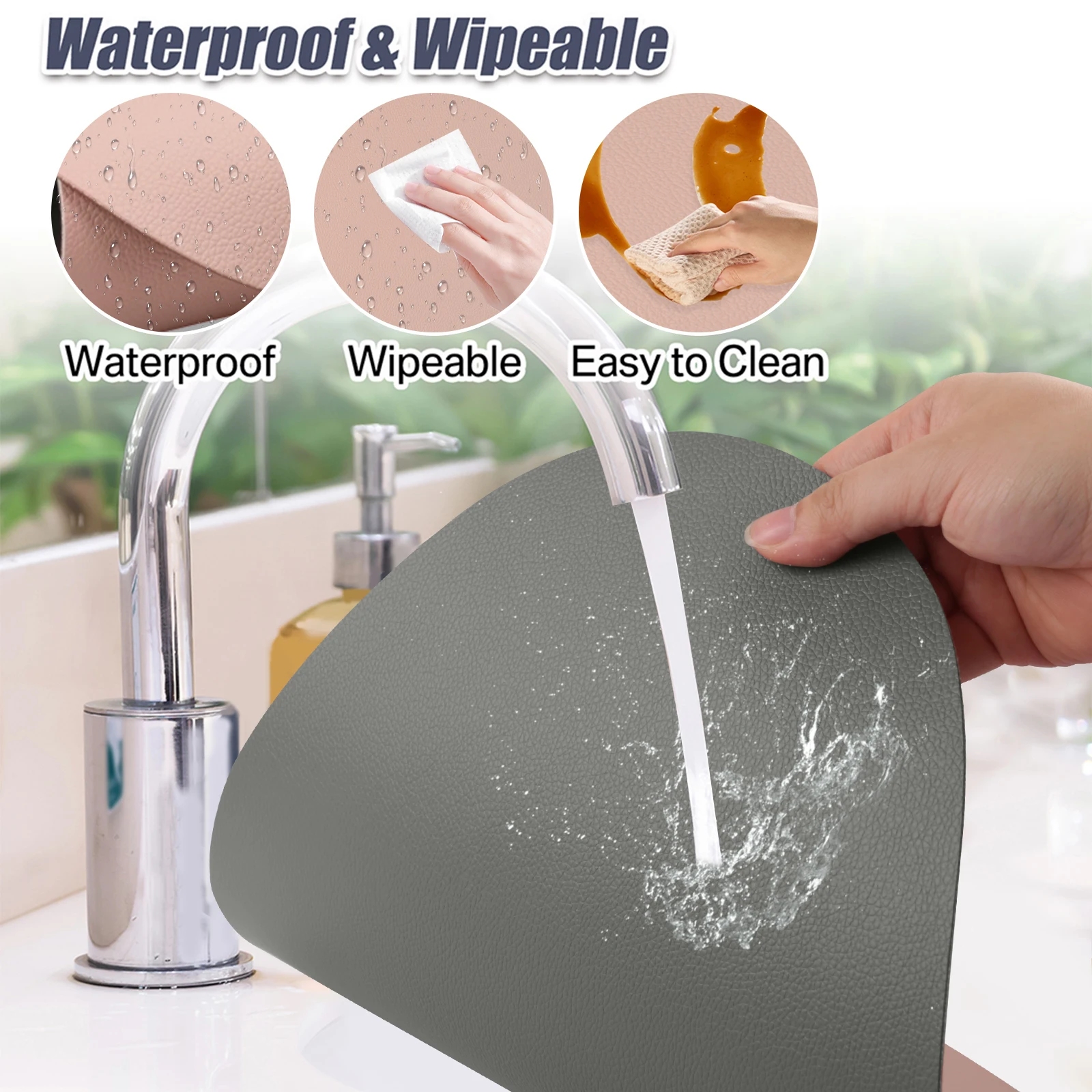 حصائر طاولة من جلد البولي يوريثان مع قواعد أكواب مقاومة للماء على الوجهين ومقاومة للحرارة وقابلة للغسل ومضادة للانزلاق لحفلات المطبخ والمطعم