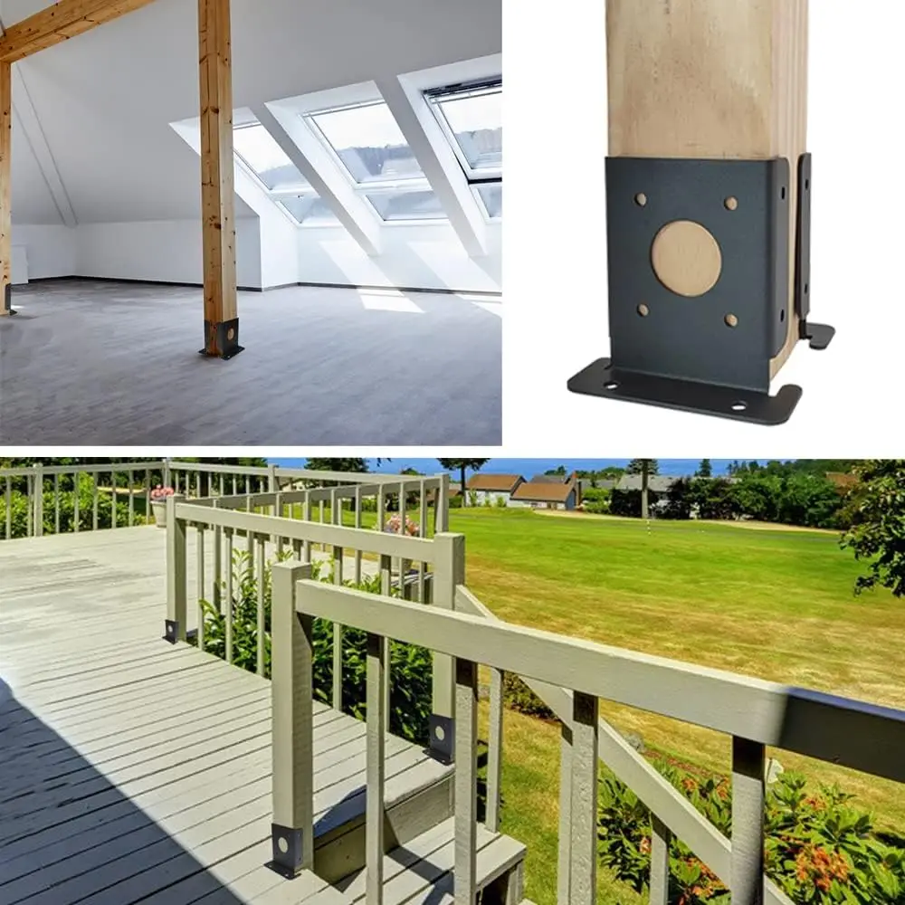 4Pcs Adjustable 4x4 Wood Fence Pergola Post Base Brackets kit Heavy Duty Post Anchor Base Brackets for Deck Railing Mailbox