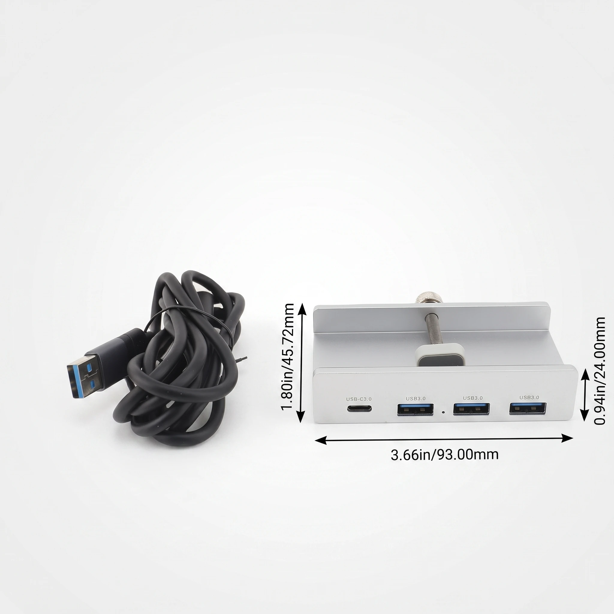 4 Port USB Splitter USB 3.0 Hub 5Gbps USB C Hub with Clamp Aluminum Alloy 4 Port USB Splitter for Display Desks Plug and Play