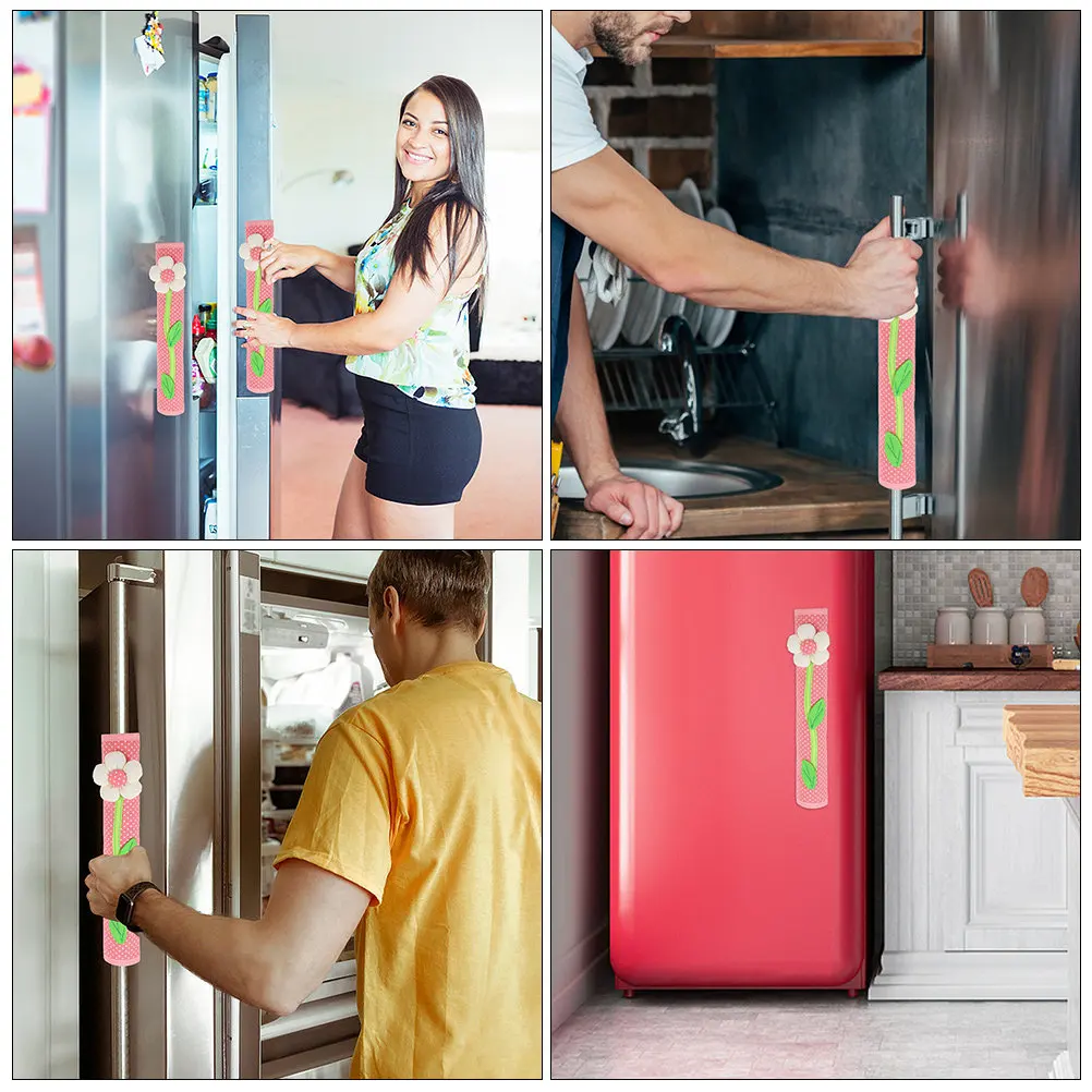 2Pcs Refrigerator Door Handle Cover Elegant Flower Pattern Fade Proof Fridge Handle Protector for Home Kitchen Appliances