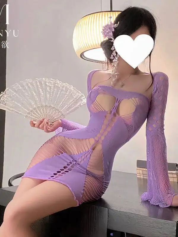 مثير المرأة الجوف خارج كم طويل المياه كم شبكة الجوف خارج Bodycon شبكة مع جوارب فستان أنيق موضة حلوة 6O2Y