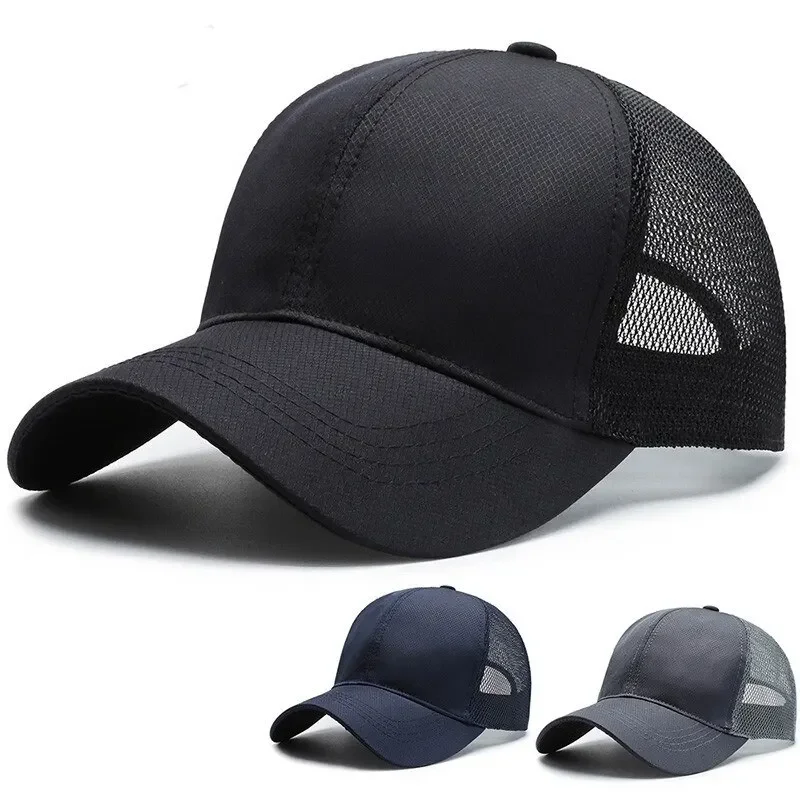 Outdoor Sports Baseball Cap Men Summer Breathable Mesh Visor Korean Version Light Plate Solid Color Hat Outdoor Leisure Bat grip