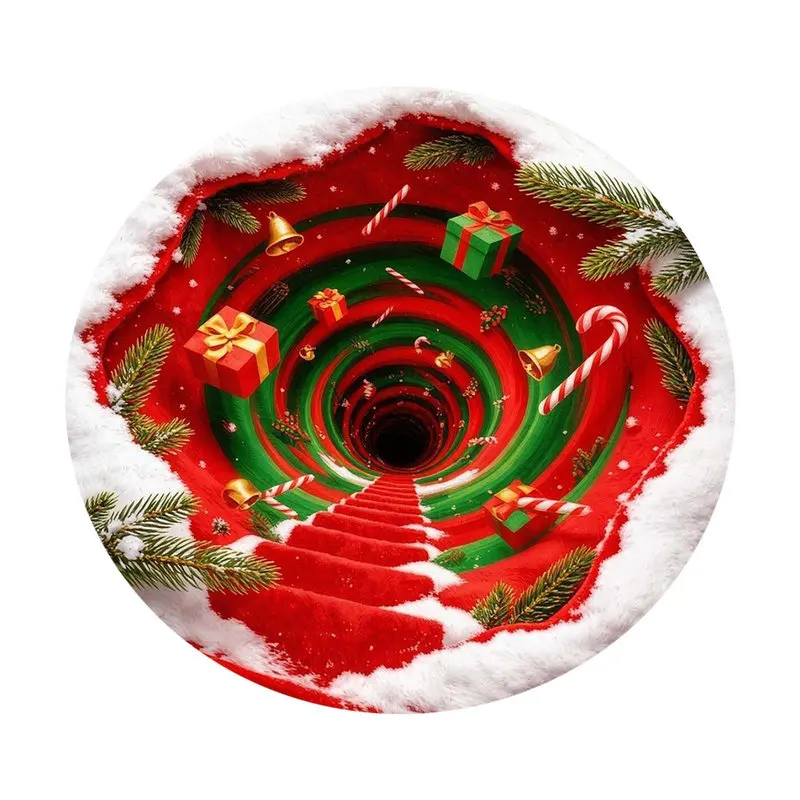 VIKAMA Peppermint Swirl Round Rug, Soft Flannel Christmas Carpet, Non Slip Washable Fluffy Holiday Floor Mat for Living Room