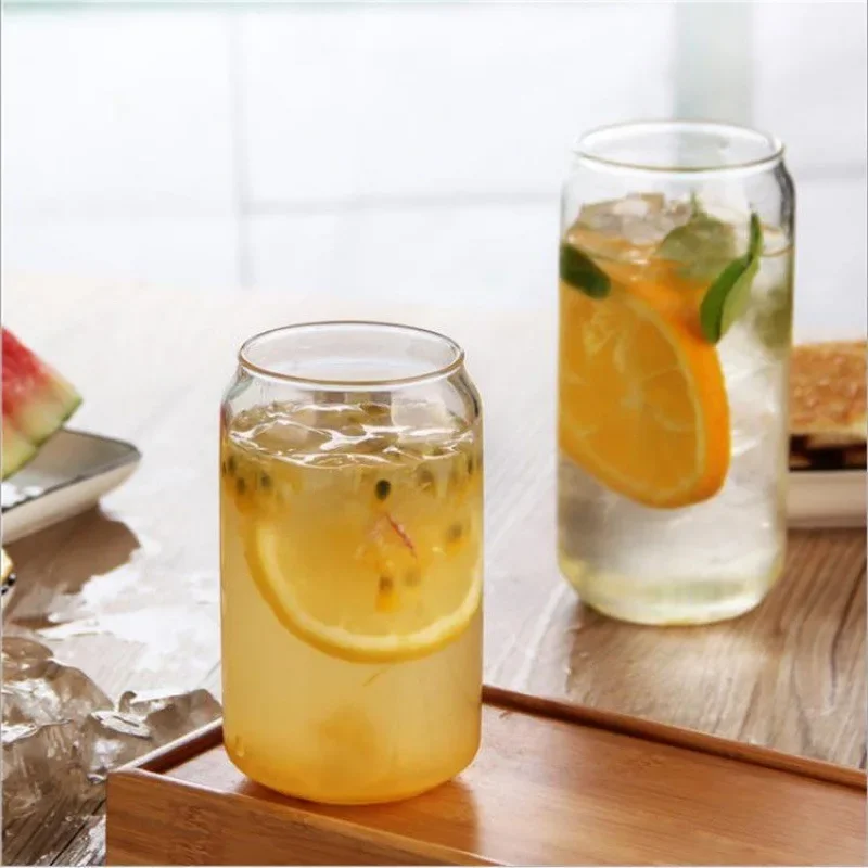 360/500ml Glass Cup Reusable Straw Coke Cup Transparent Water Juice Glass Beer Can Milk Coffee Mug Drinkware Kitchen Accessories