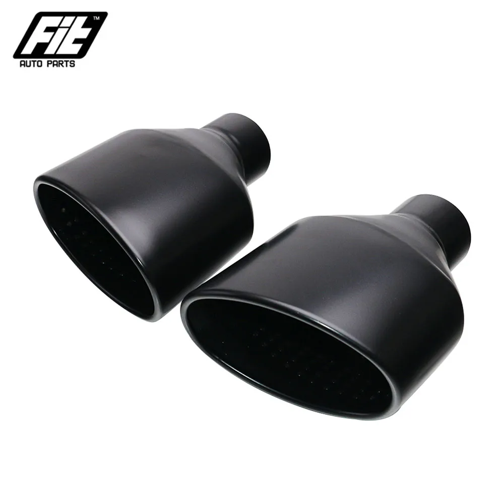 1 Pair Stainless Steel Universal Car Exhaust End Tip 63mm Outlet Rolled Oval Slant muffler tail pipe