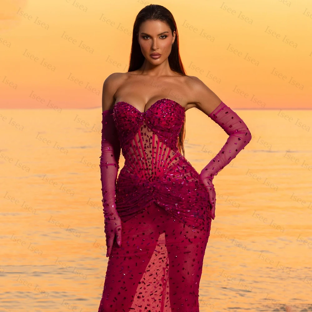 المملكة العربية السعودية فساتين سهرة ماسية على شكل قلب حورية البحر طول الأرض بدون ظهر شفافة من خلال فيستدوس دي فييستا أنيقة حسب الطلب #3