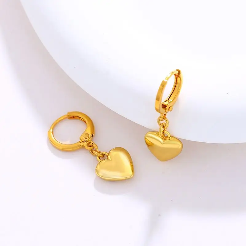 Wholesale Price--- Heart Charm Drop Earring for Women Fashion Jewelry Pure Gold Color Nickel Free