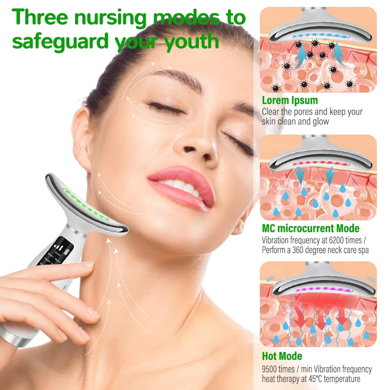 جهاز تجميل الوجه والرقبة 7 ألوان LED مدلك الرقبة مع رفع الحرارة الاهتزاز آلة رفع الوجه أدوات التجميل #5
