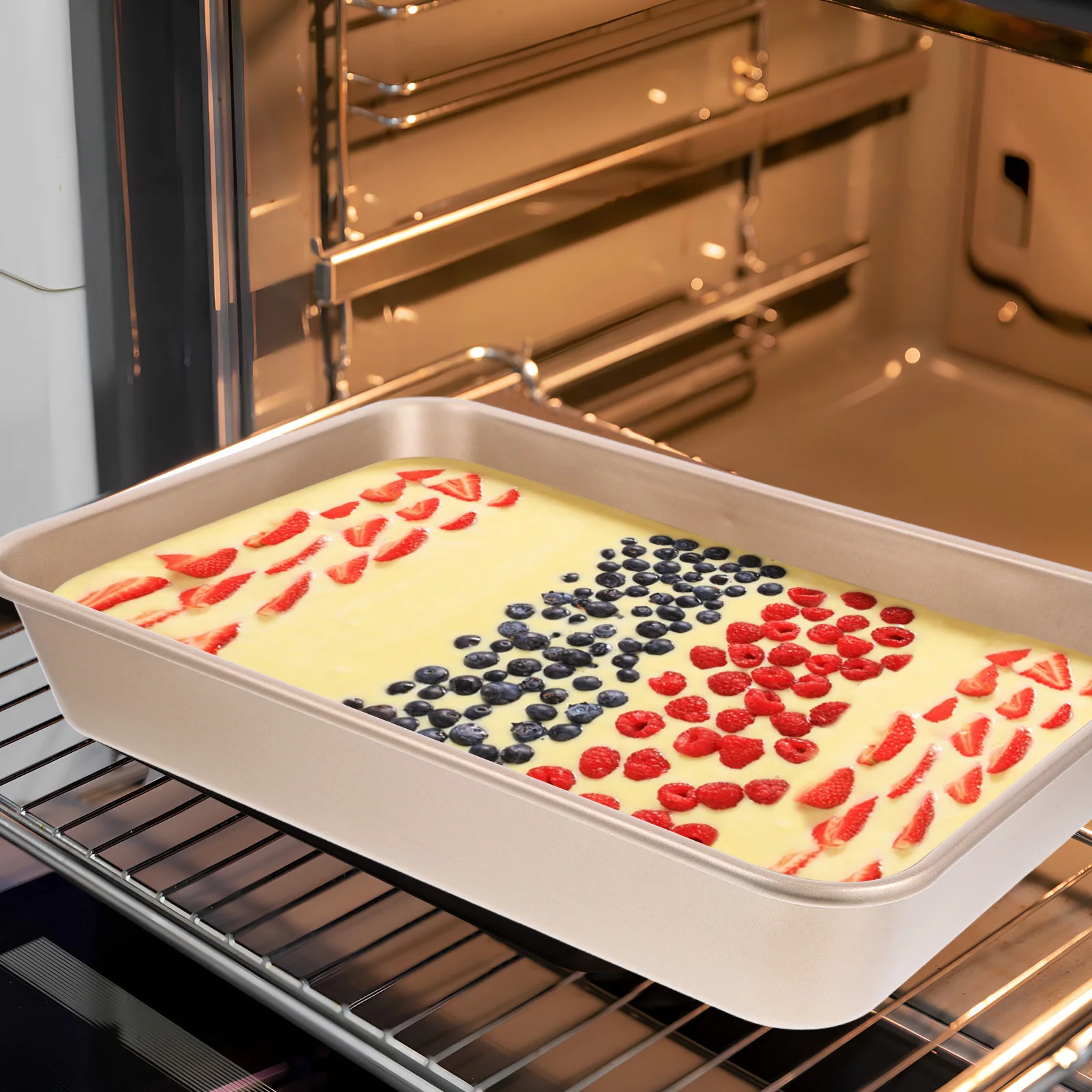 

3Pcs Rectangle Baking Pan Set Nonstick Deep Cake Pans for Oven Baking Lasagna Brownies Bread Cookware Gold Cake Pan