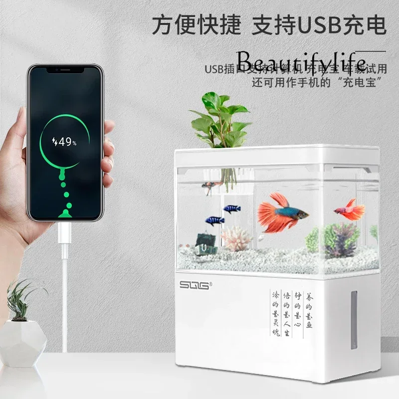 

Ecological Pot Lazy Change Water Mini Fish Globe N Small Desktop Fish Tank Living Room Home