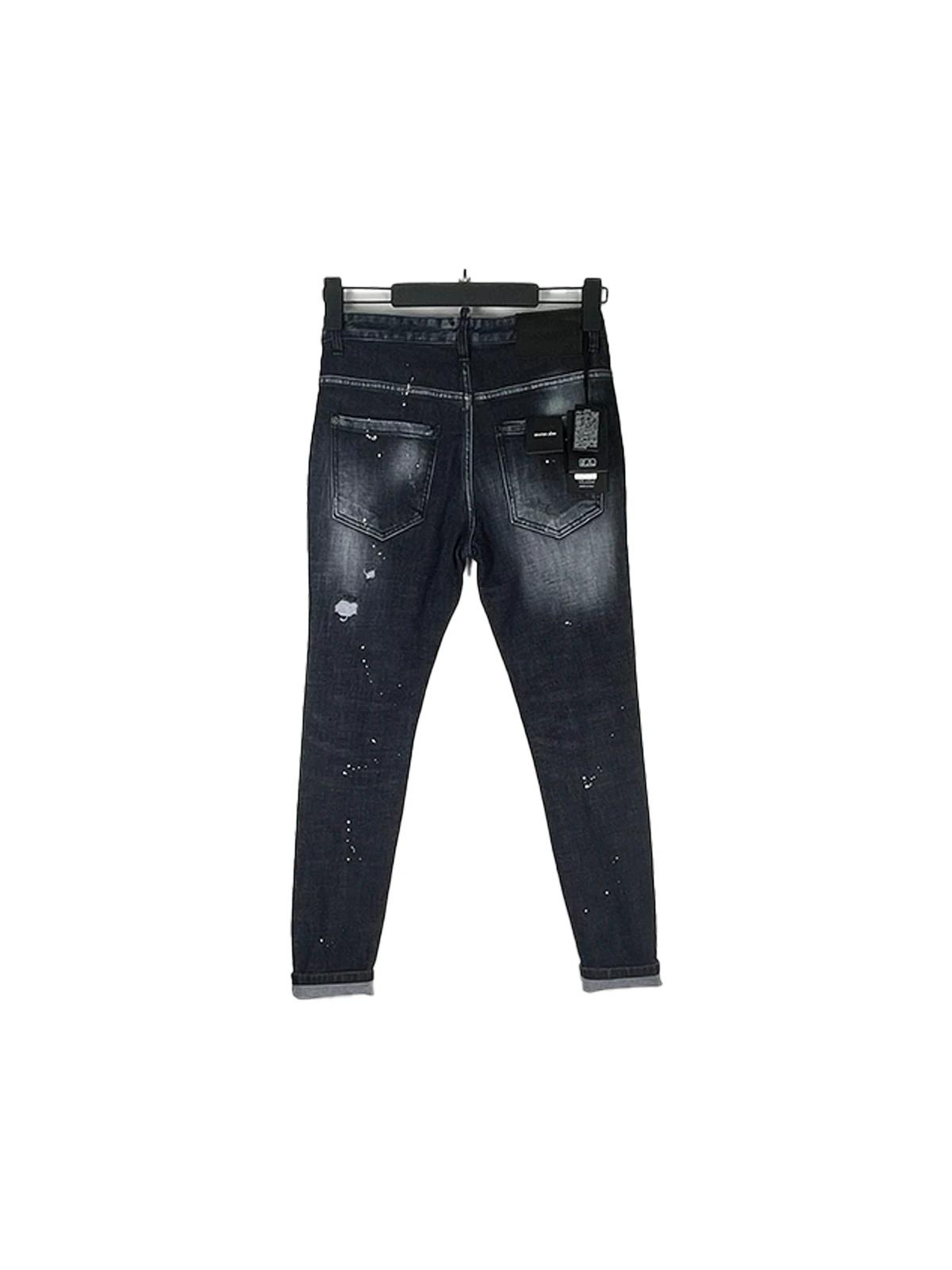 202 nuovo blu consumato alla moda slim fit micro elastico spruzzato vernice a inchiostro semplice e versatile D2 jeans piedi da uomo