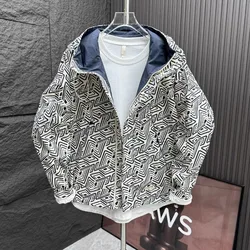 Men Trendy Appliques Print High Street Zipper Hooded Windbreaker Jacket Autumn Youth Casual Long Sleeve Slim Coats Ropa Hombre