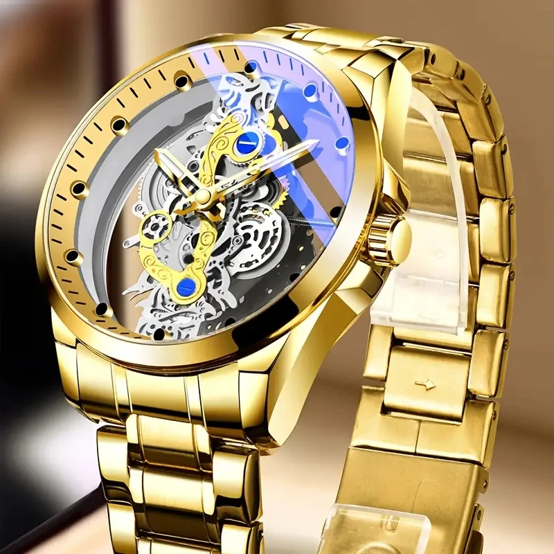 

High-End Luxury Men's Watches, Fashionable Casual Trendy Quartz Watches for Male Students, Skeleton Design Elegant Men's Watches.