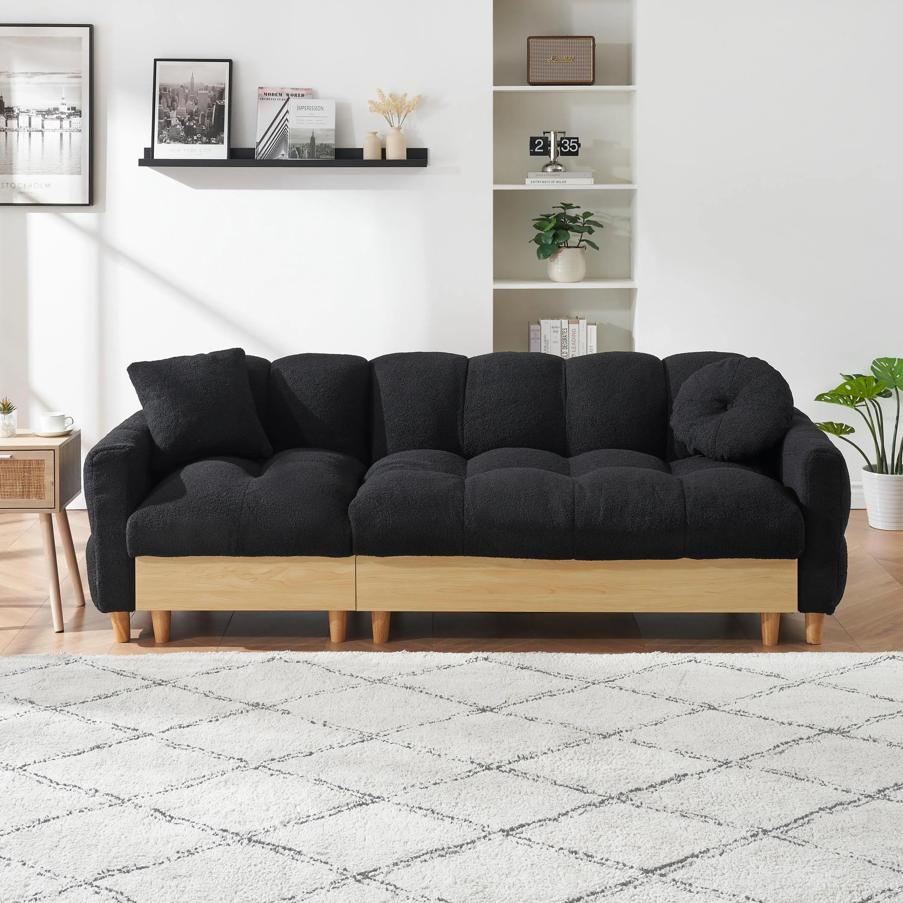 Black technology cloth three-seat sofa lift sofa bed with locker sofa sofa bed Small sofa small family sofa bed