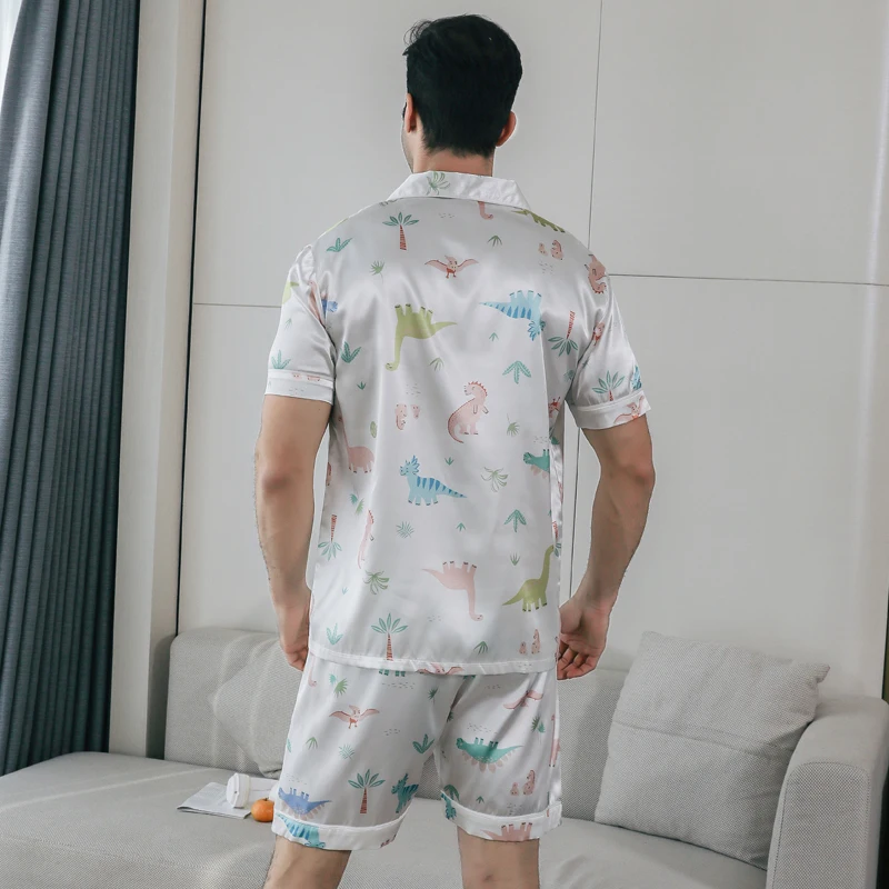 Men's pajamas short sleeved summer ice silk home clothing men's summer casual thin cardigan can be worn as a set home clothing