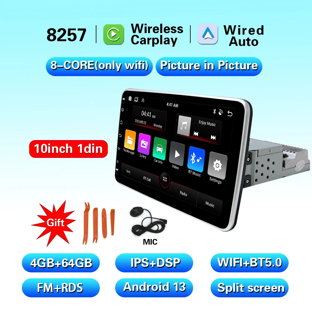 1 Din Android15 9/10inch Car Stereo Radio Rotatable Touch Screen
