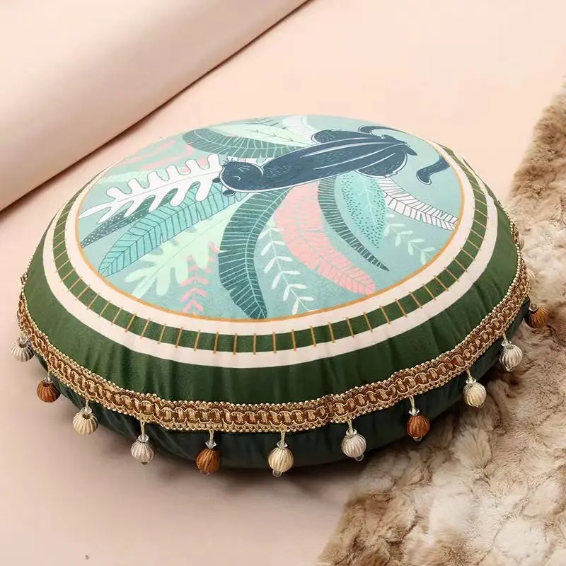 

American Ethnic Style Printed Cushion Cover Creative Tassel Waist Pillowcase Dutch Velvet Round Decorative Cushions for Sofa