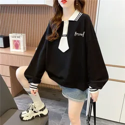 New Spring and Autumn Fashion Trend Waffle Design Sense Tie Polo Neck Loose and Versatile Slim Thin Women's Long Sleeve Sweater