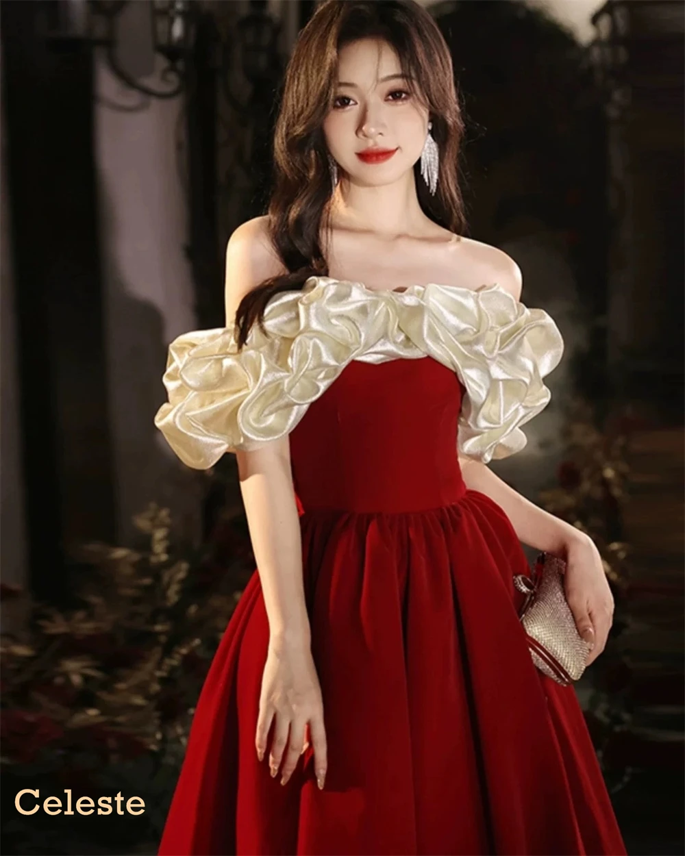 ที่กําหนดเองนุ่ม Burgundy JERSEY Vestido De Noche ประณีตปิดไหล่ชุดเหย้าหรูหราชุดพิเศษ