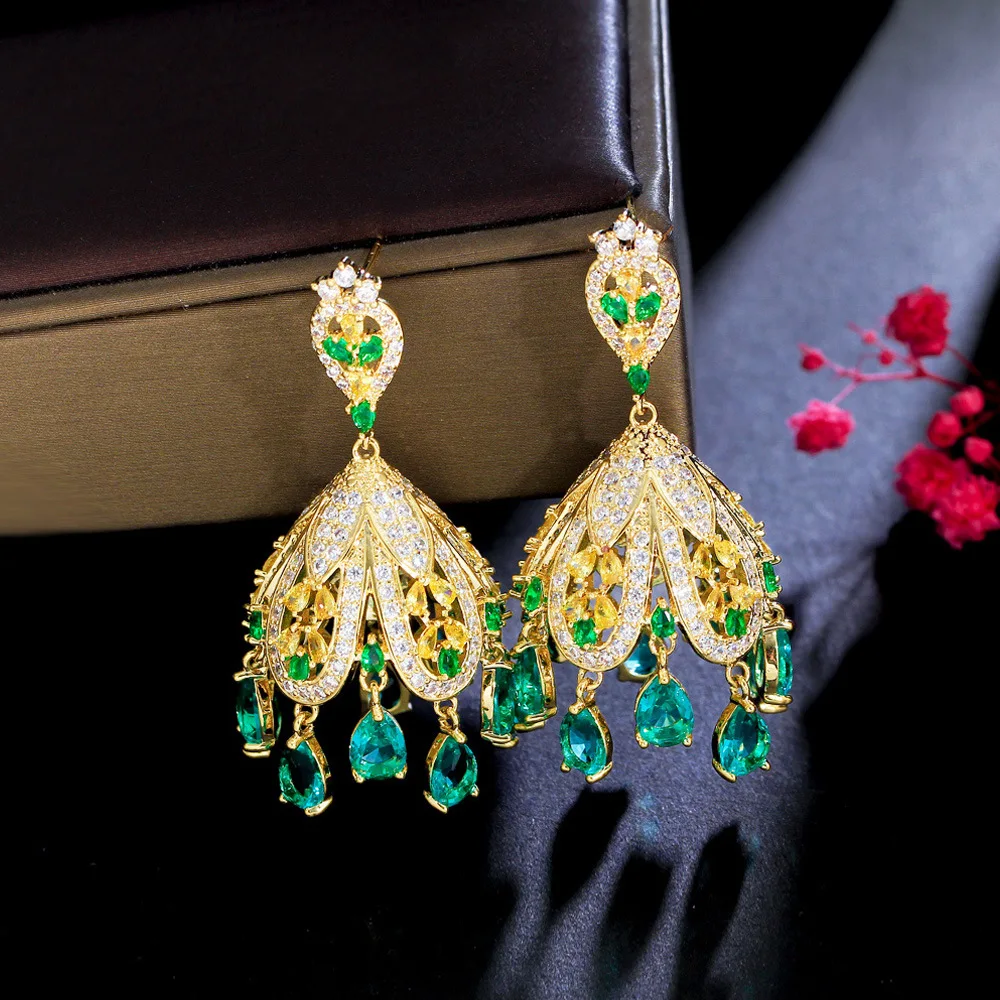 Luxury 925 Sterling Silver Wind Chime Drop Earrings Inlaid Dazzling Cubic Zirconia for Women Gorgeous Wedding Party Jewelry Gift